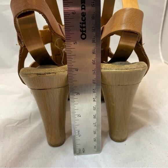Dr. Scholl’s Women Tan Brown Sandals Chunky Wooden Heel OpenToe Strappy size 8 - Picture 4 of 8